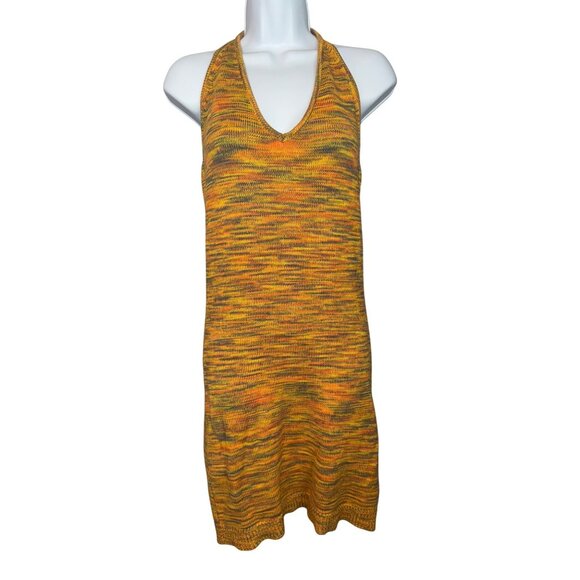 Forever 21 Halter Dress Sz XL Orange Space-Dyed Heathered Crocheted Boho Hippie - Picture 1 of 8